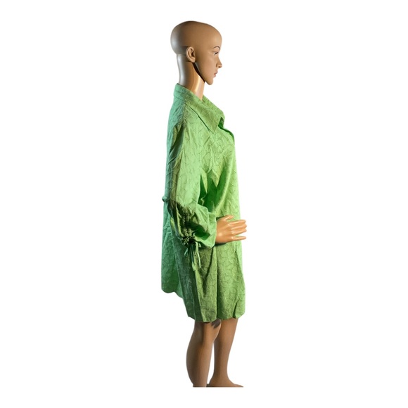 Susan Graver Women’s Tunic Top Green Tie Sleeve Collar Button Front Eyelet 1X - Picture 4 of 15